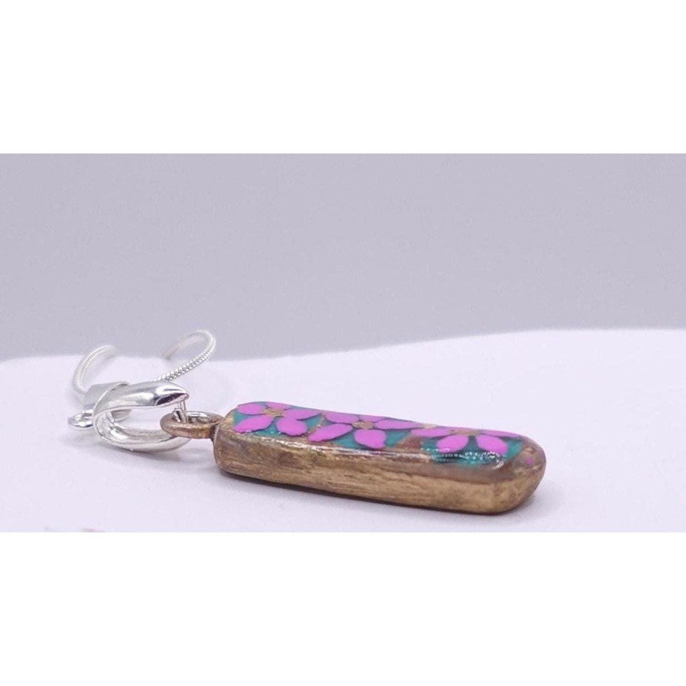 Pink Floral Polymer Clay Pendant Necklace Boho Garden Art Jewelry Cottagecore - Picture 8 of 9